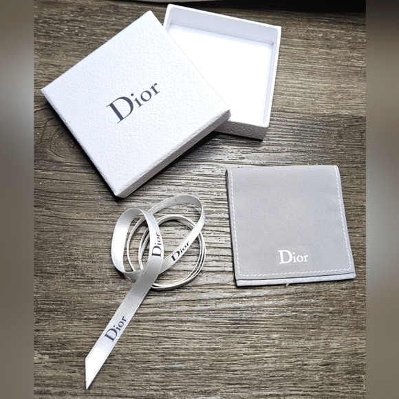 COPY CHRISTIAN DIOR White Jewelry Gift Box Grey Velvet Pouch Logo Ribbon Set lot - Picture 1 of 6